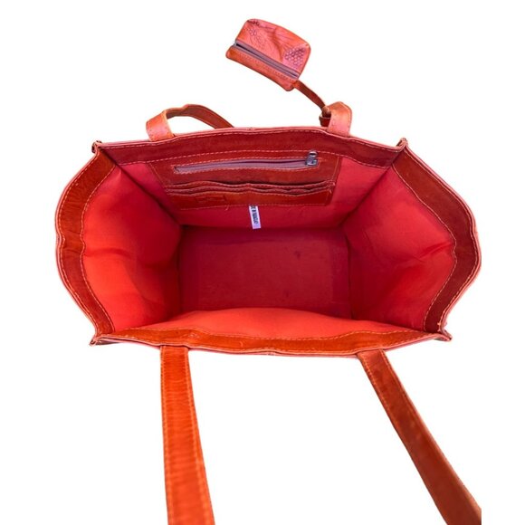 Handmade Leather Tote Bag & Coin Purse Set With Floral Embossing Large Size Oran - Picture 5 of 9